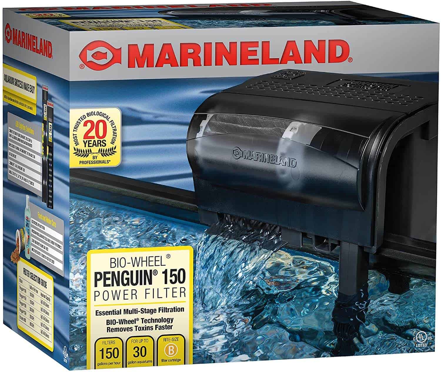Marineland Penguin Bio-Wheel Power Filter 150 GPH, Multi-Stage Aquarium Filtration